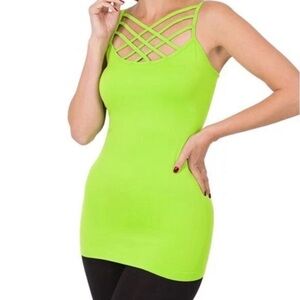 Zenana Women's Green Criss Cross Front Cami Tank Top L/XL
